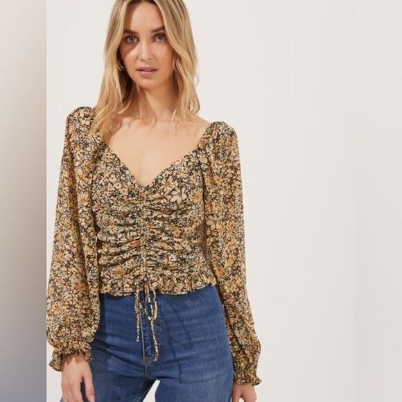 Astr Tops - ASTR the Label Love Song Floral Ruched Frill Puff Sleeve Revolve